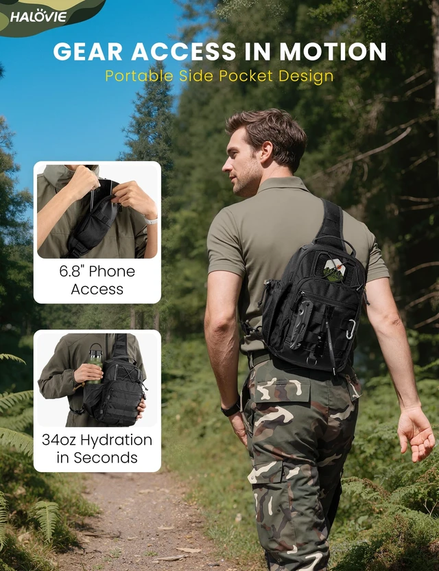 Alt view image 2 of 7 - Anti-theft Tactical Sling Bag RFID Black Military Shoulder Bag with Phone Pack EDC Molle Crossbody Bag for men
