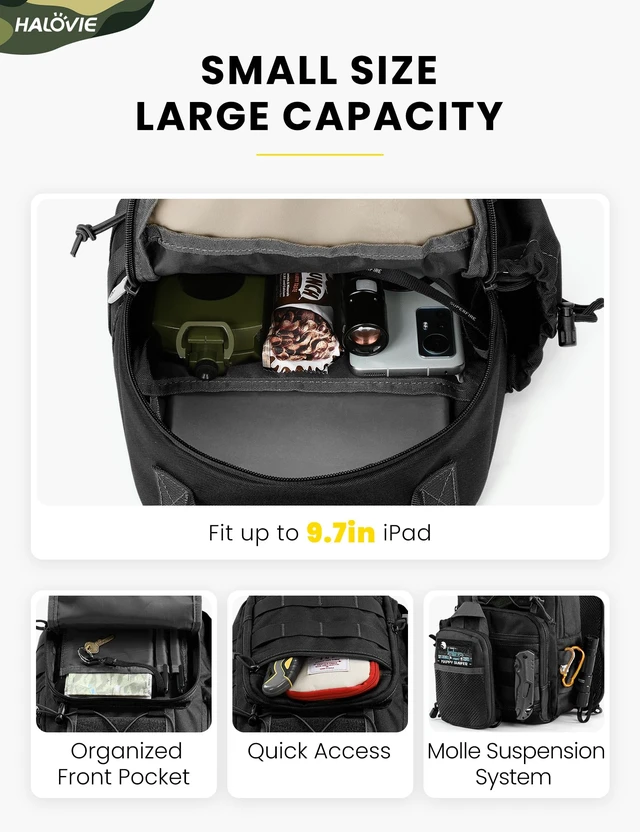 Alt view image 4 of 7 - Anti-theft Tactical Sling Bag RFID Black Military Shoulder Bag with Phone Pack EDC Molle Crossbody Bag for men