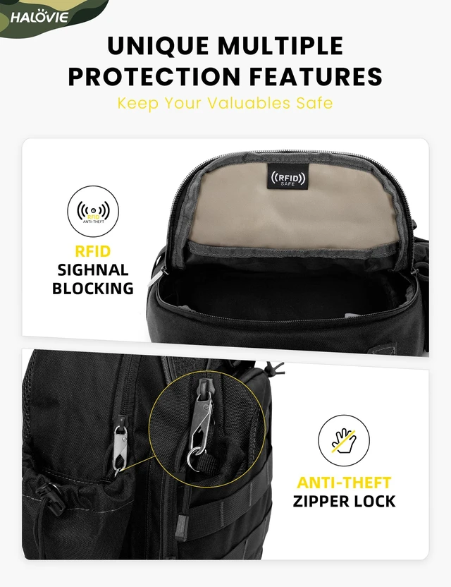 Alt view image 3 of 7 - Anti-theft Tactical Sling Bag RFID Black Military Shoulder Bag with Phone Pack EDC Molle Crossbody Bag for men