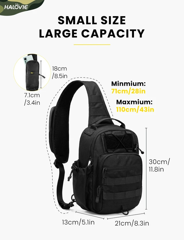 Alt view image 6 of 7 - Anti-theft Tactical Sling Bag RFID Black Military Shoulder Bag with Phone Pack EDC Molle Crossbody Bag for men