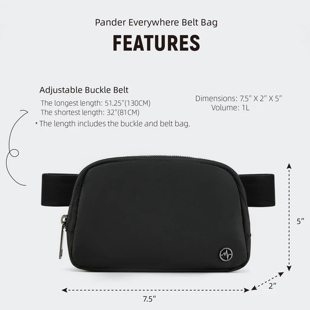 Alt view image 6 of 7 - Crossbody Belt Bag for Women and Men, Travel and Everyday Use, Black | Nylon belt bag with three mesh pockets, wide zipper opening and adjustable strap for crossbody or waist wear