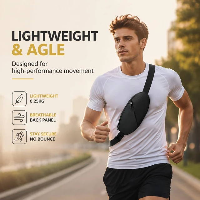Alt view image 2 of 7 - Sling Bag Fanny Pack Crossbody Chest Bag - Water Resistant Dual Pocket Waist Pack, Adjustable Running Belt & Phone Holder for Men Women Hiking Travel