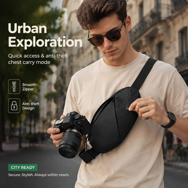 Alt view image 3 of 7 - Sling Bag Fanny Pack Crossbody Chest Bag - Water Resistant Dual Pocket Waist Pack, Adjustable Running Belt & Phone Holder for Men Women Hiking Travel