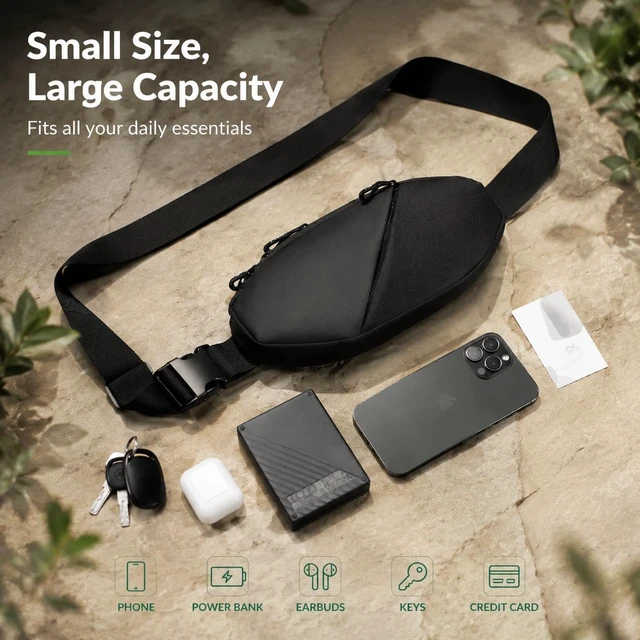 Alt view image 6 of 7 - Sling Bag Fanny Pack Crossbody Chest Bag - Water Resistant Dual Pocket Waist Pack, Adjustable Running Belt & Phone Holder for Men Women Hiking Travel