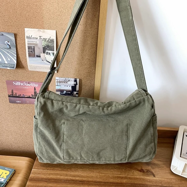 Alt view image 3 of 6 - Messenger Bag for Women Men Satchel Bag Canvas Crossbody Shoulder Bag Casual Sling Bag(green)