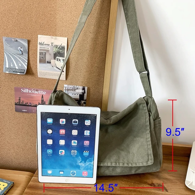 Alt view image 6 of 6 - Messenger Bag for Women Men Satchel Bag Canvas Crossbody Shoulder Bag Casual Sling Bag(green)