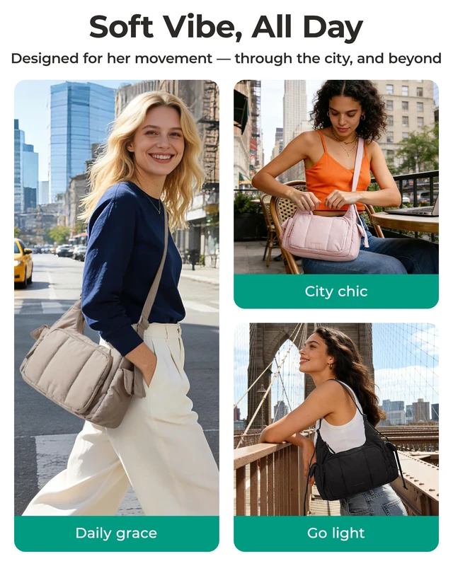 Alt view image 2 of 7 - Crossbody Hobo Bags for Women, Small Puffer Everyday Purse | Fits 11" iPad, Wallet & Keys, Lightweight Water-Resistant Nylon With " Adjustable Strap For Casual Daily Use, Work, Travel