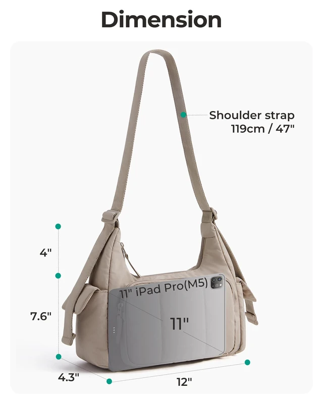 Alt view image 3 of 7 - Crossbody Hobo Bags for Women, Small Puffer Everyday Purse | Fits 11" iPad, Wallet & Keys, Lightweight Water-Resistant Nylon With " Adjustable Strap For Casual Daily Use, Work, Travel