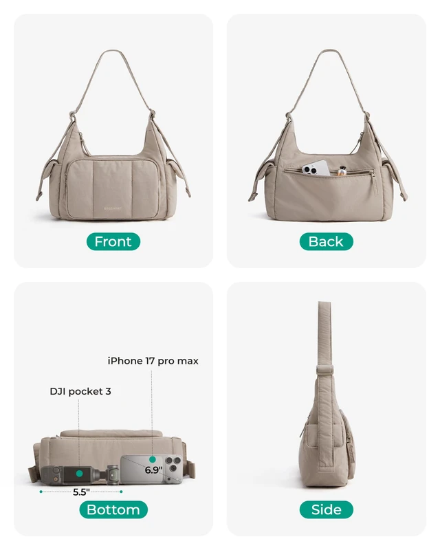 Alt view image 4 of 7 - Crossbody Hobo Bags for Women, Small Puffer Everyday Purse | Fits 11" iPad, Wallet & Keys, Lightweight Water-Resistant Nylon With " Adjustable Strap For Casual Daily Use, Work, Travel