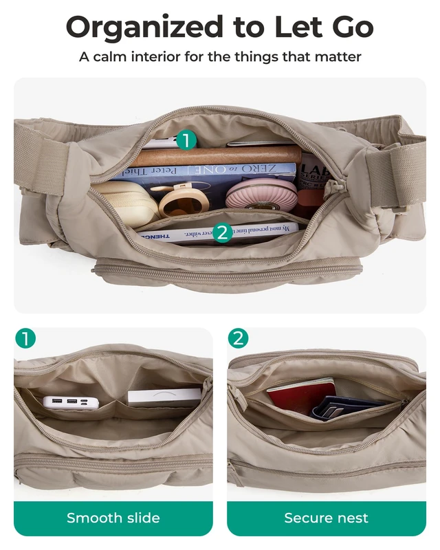 Alt view image 6 of 7 - Crossbody Hobo Bags for Women, Small Puffer Everyday Purse | Fits 11" iPad, Wallet & Keys, Lightweight Water-Resistant Nylon With " Adjustable Strap For Casual Daily Use, Work, Travel
