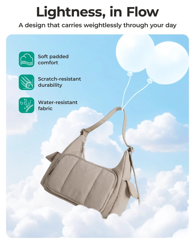 Alt view image 7 of 7 - Crossbody Hobo Bags for Women, Small Puffer Everyday Purse | Fits 11" iPad, Wallet & Keys, Lightweight Water-Resistant Nylon With " Adjustable Strap For Casual Daily Use, Work, Travel