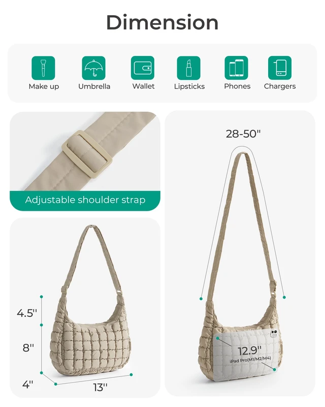 Alt view image 4 of 7 - Quilted Crossbody Bags for Women, Travel Purses Hobo Shoulder Bag