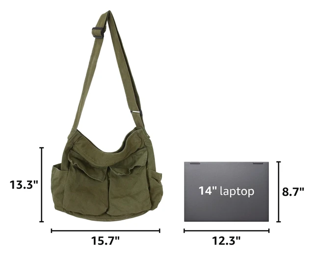 Alt view image 3 of 7 - Canvas Messenger Bag Large Hobo Bag Crossbody Shoulder Bag Tote Bag with Pocket for Women and Men (Green)