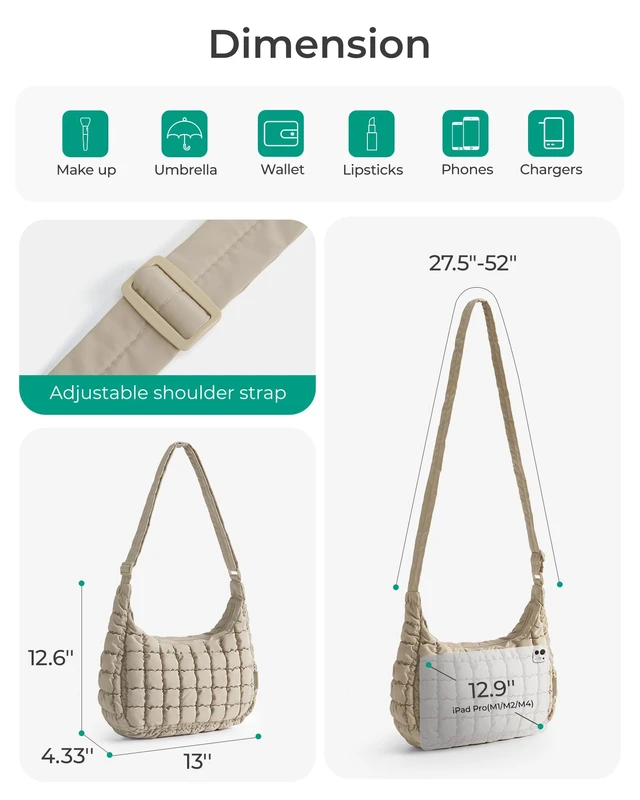 Alt view image 3 of 7 - Quilted Crossbody Bags for Women, Travel Purses Hobo Shoulder Bag