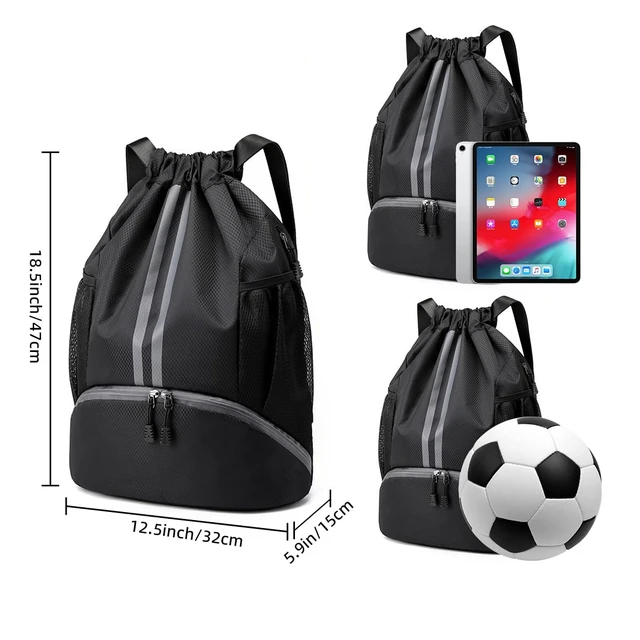 Alt view image 2 of 7 - Sports Drawstring Backpack - Water Resistant String Bag Black | with Side Mesh Pockets Shoe Compartment Gym Backpack for Women & Men