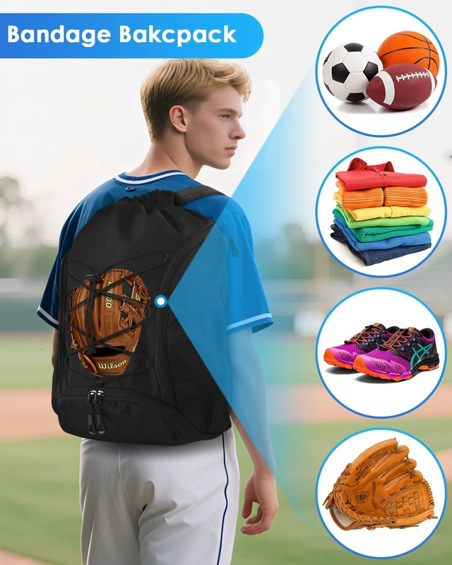 Alt view image 7 of 7 - Soccer Bags, Football Backpack, Volleyball Bag | Drawstring Soccer Backpack with Ball and Shoe Compartment
