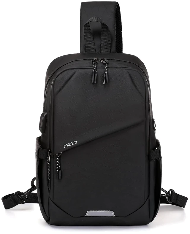 Main image of Sling Backpack Travel Hiking Daypack,Large Crossbody Sling Bag | with USB Charging Port for Men Women 3 Layer Pockets One Shoulder Bag for Outdoor Sports Casual Commuting, Black