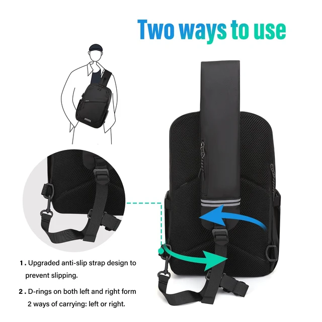 Alt view image 5 of 7 - Sling Backpack Travel Hiking Daypack,Large Crossbody Sling Bag | with USB Charging Port for Men Women 3 Layer Pockets One Shoulder Bag for Outdoor Sports Casual Commuting, Black