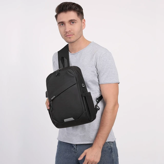 Alt view image 7 of 7 - Sling Backpack Travel Hiking Daypack,Large Crossbody Sling Bag | with USB Charging Port for Men Women 3 Layer Pockets One Shoulder Bag for Outdoor Sports Casual Commuting, Black