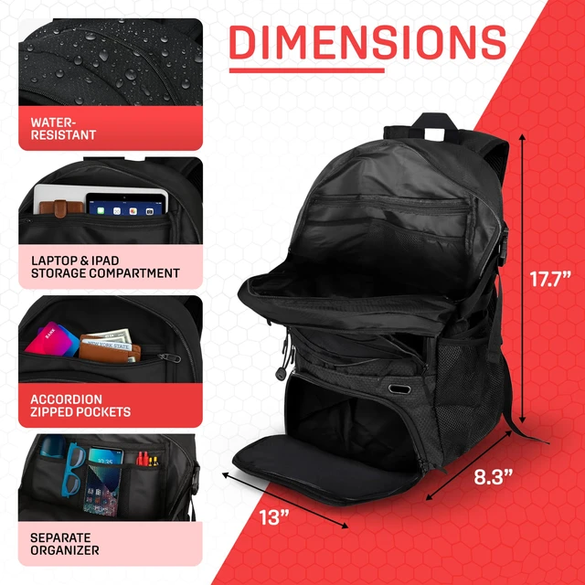 Alt view image 4 of 7 - Basketball Backpack Sports Bag Ultimate Edition | Large Black Backpack with Shoe and Ball Compartment | Use for Sport Accessories and Stuff | Improved Material | Gifts for Basketball Players