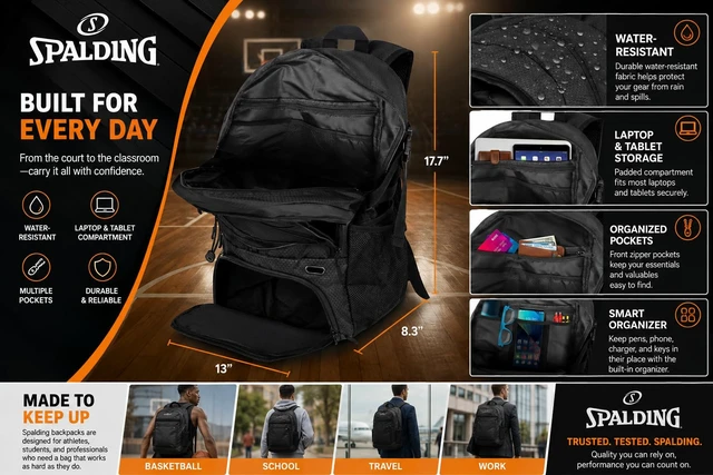 Alt view image 3 of 7 - Basketball Backpack Sports Bag | Large Black Backpack with Shoe and Ball Compartment | Use for Sport Accessories and Stuff | Gifts for Basketball Players