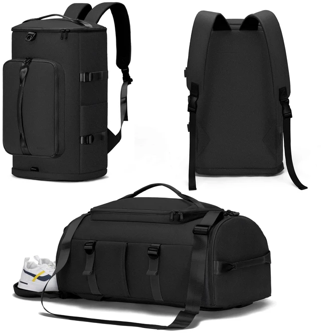 Main image of Gym Bag with Shoes Compartment, Duffle Bag, Backpack with Wet Pocket | 3-Way Carry Travel Backpack, Sports Backpack for Men Women, Weekender Overnight Bag for Gym Travel Sports - Black
