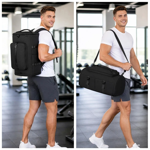 Alt view image 4 of 6 - Gym Bag with Shoes Compartment, Duffle Bag, Backpack with Wet Pocket | 3-Way Carry Travel Backpack, Sports Backpack for Men Women, Weekender Overnight Bag for Gym Travel Sports - Black