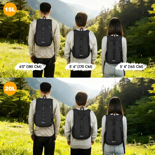 Alt view image 2 of 7 - 15L Small Hiking Backpack for Women Men, Lightweight Hiking Daypack | Water Resistant, Foldable Packable Back Pack with Phone Pocket for Travel Camping Outdoor
