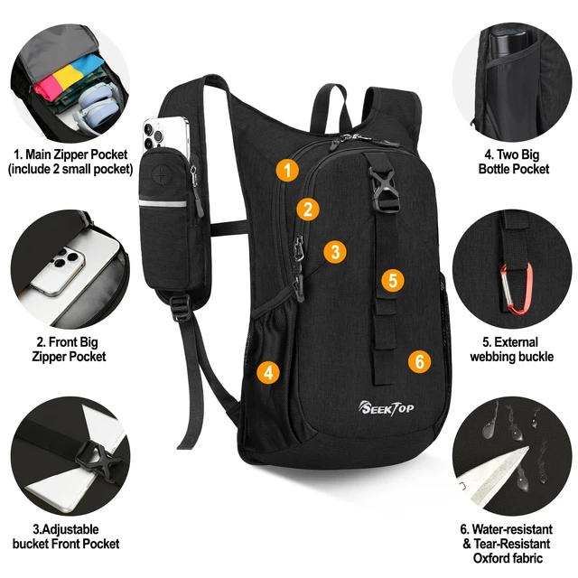 Alt view image 3 of 7 - 15L Small Hiking Backpack for Women Men, Lightweight Hiking Daypack | Water Resistant, Foldable Packable Back Pack with Phone Pocket for Travel Camping Outdoor
