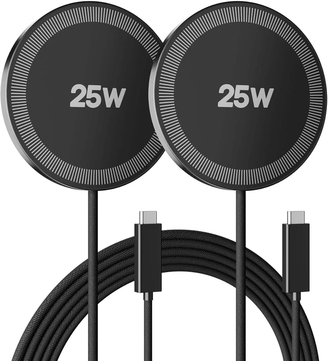 Main image of Core Tech Magnetic Wireless Charger 2-Pack, Up to 25W Charging Pads with 1.2m USB-C Cables, for Compatible iPhone 12-17 and AirPods Cases, Black