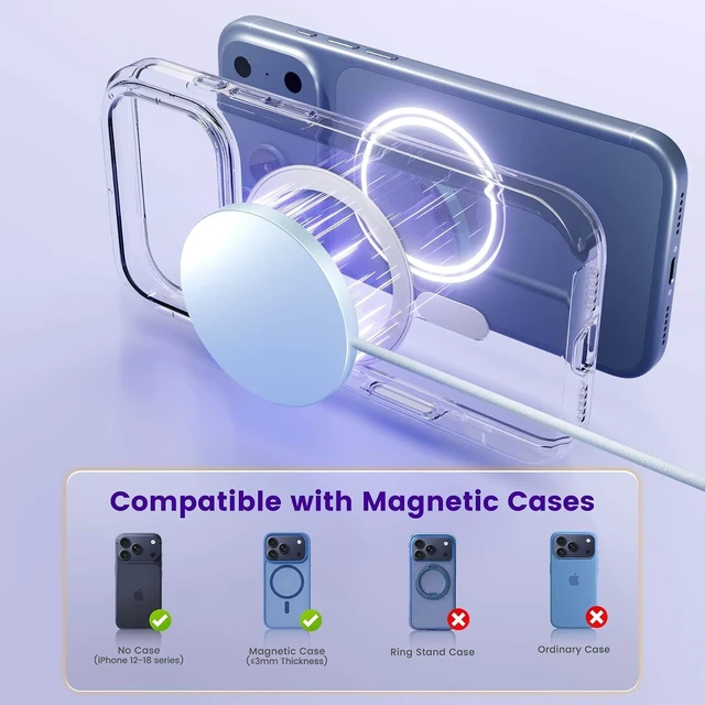 Alt view image 2 of 6 - Core Tech Magnetic Wireless Charger 2-Pack, Up to 25W Charging Pads with 1.2m USB-C Cables, for Compatible iPhone 12-17 and AirPods Cases, Blue