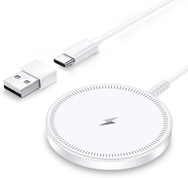 Main image of Core Tech Magnetic Wireless Charger 1-Pack, 3.96ft USB-C Cable with USB-A Adapter, Charging Pad for Compatible iPhone 12-17 and AirPods Cases, White