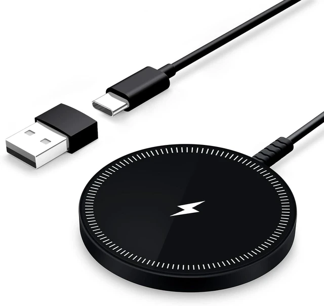 Main image of Core Tech Magnetic Wireless Charger 1-Pack, 3.96ft USB-C Cable with USB-A Adapter, Charging Pad for Compatible iPhone 12-17 and AirPods Cases, Black