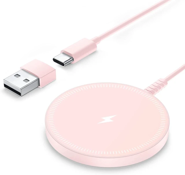 Main image of Core Tech Magnetic Wireless Charger 1-Pack, 3.96ft USB-C Cable with USB-A Adapter, Charging Pad for Compatible iPhone 12-17 and AirPods Cases, Pink