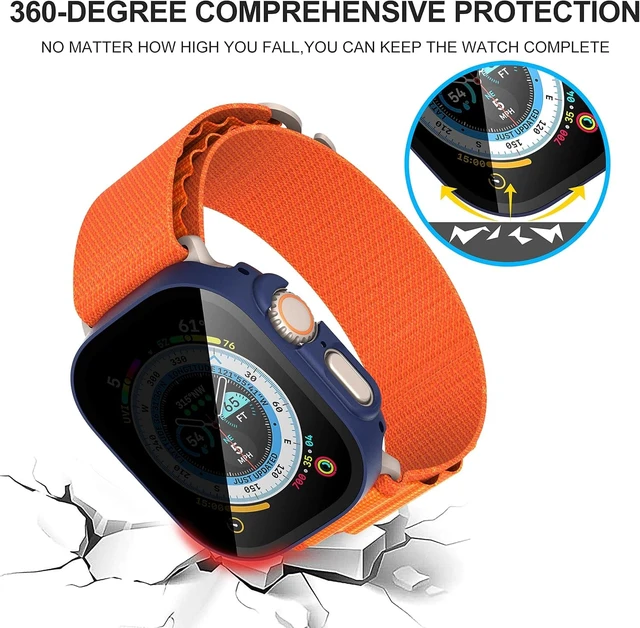 Alt view image 4 of 6 - Core Tech 3-Pack Privacy Case for Apple Watch Ultra 49mm, 9H Tempered Glass Screen Protector with Hard PC Bumper, Black/Blue/Clear