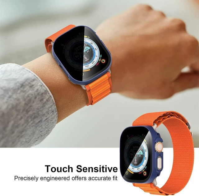 Alt view image 5 of 6 - Core Tech 3-Pack Privacy Case for Apple Watch Ultra 49mm, 9H Tempered Glass Screen Protector with Hard PC Bumper, Black/Blue/Clear