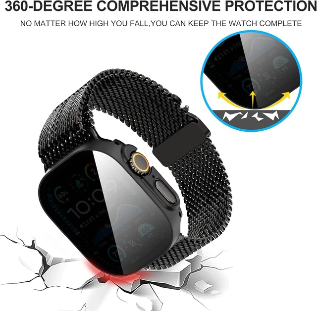 Alt view image 5 of 7 - Core Tech 3-Pack Privacy Case for Apple Watch Ultra 49mm, 9H Tempered Glass Screen Protector with Hard PC Bumper, Black