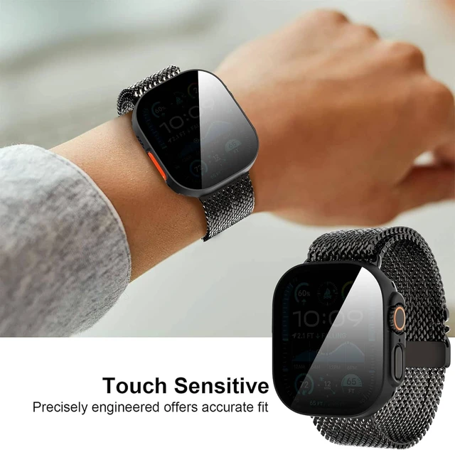 Alt view image 6 of 7 - Core Tech 3-Pack Privacy Case for Apple Watch Ultra 49mm, 9H Tempered Glass Screen Protector with Hard PC Bumper, Black