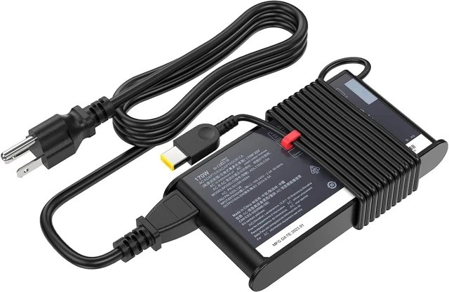 Alt view image 2 of 6 - CORE TECH 170W Slim Tip Laptop Charger for Select Lenovo Legion, ThinkPad, IdeaPad, LOQ and Yoga Pro Models, 20V 8.5A AC Power Adapter, Black
