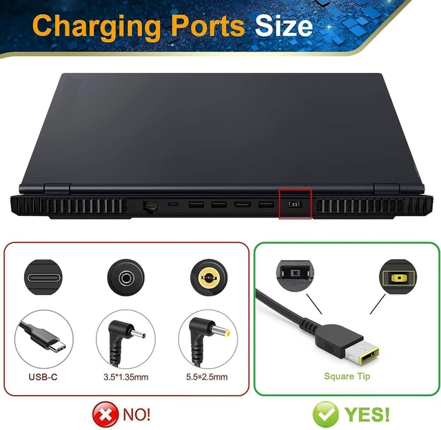 Alt view image 3 of 6 - CORE TECH 170W Slim Tip Laptop Charger for Select Lenovo Legion, ThinkPad, IdeaPad, LOQ and Yoga Pro Models, 20V 8.5A AC Power Adapter, Black