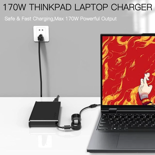 Alt view image 6 of 6 - CORE TECH 170W Slim Tip Laptop Charger for Select Lenovo Legion, ThinkPad, IdeaPad, LOQ and Yoga Pro Models, 20V 8.5A AC Power Adapter, Black