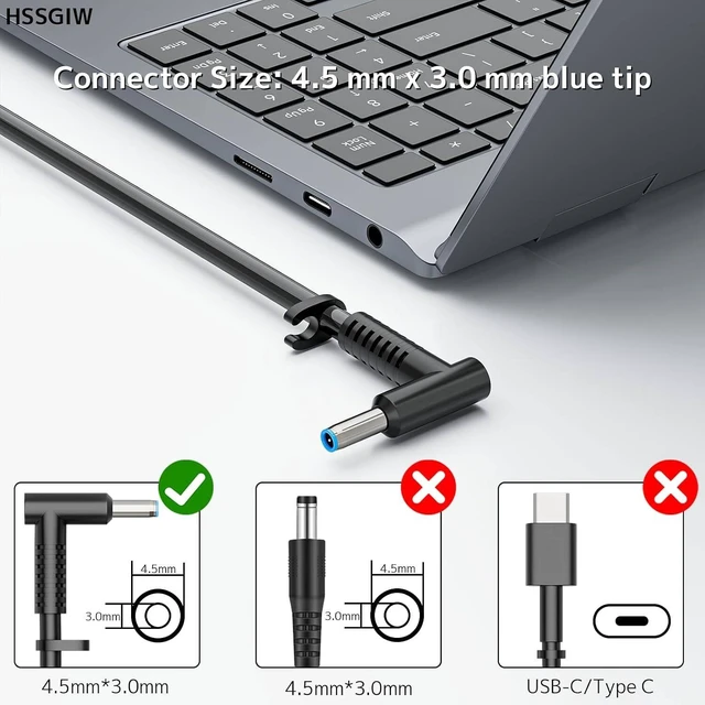 Alt view image 2 of 7 - CORE TECH 150W Laptop Charger for Select HP ZBook, OMEN, Victus, Pavilion, Envy and EliteBook, 19.5V 7.7A AC Power Adapter, 4.5 x 3.0mm Blue Tip, Black