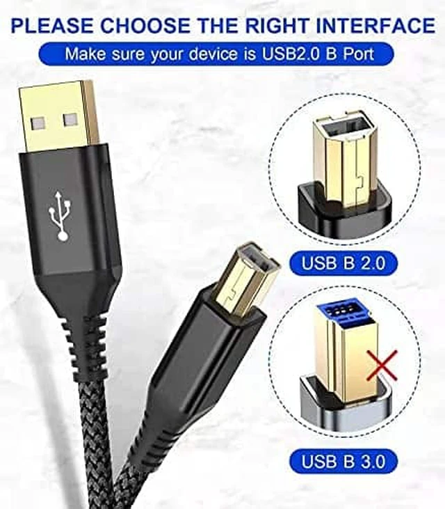 Alt view image 4 of 4 - CORE TECH USB 2.0 Printer Cable 10 ft Nylon Braided USB-A to USB-B Male Black Compatible with Printers and Scanners Durable Flexible Connection Single Pack