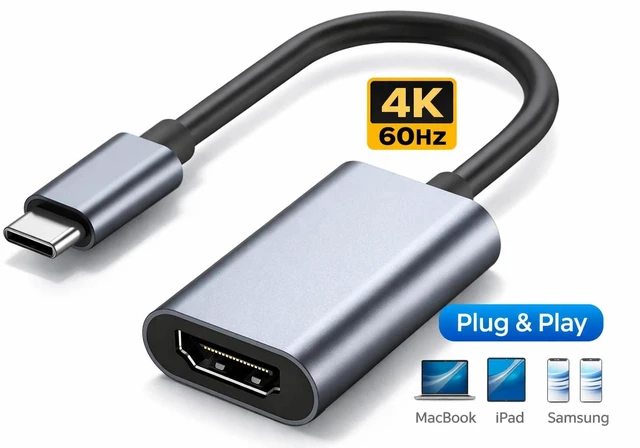 Alt view image 4 of 4 - CORE TECH USB-C to HDMI Adapter, 4K UHD, Thunderbolt 3 Compatible, USB-C Male to HDMI Female for Laptops, Tablets, Monitors, TVs and Projectors