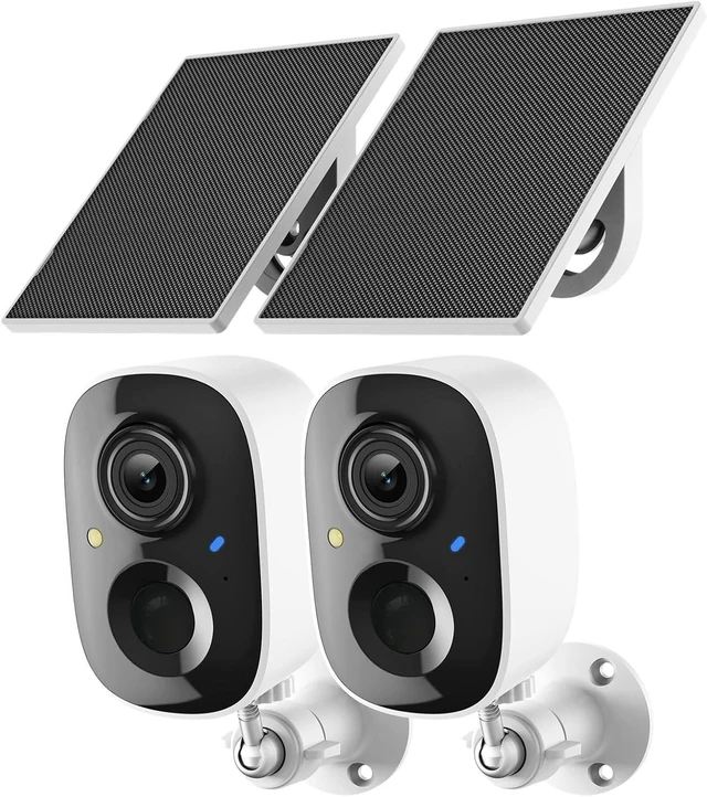 Main image of CORE TECH Solar Wireless Outdoor Security Camera 2-Pack with Solar Panels, 2.4GHz WiFi, Color Night Vision, Motion Alerts, Two-Way Audio, IP65, White