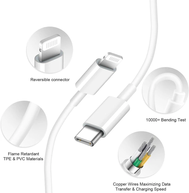 Alt view image 3 of 7 - CORE TECH 20W USB-C Fast Charger with 6 ft USB-C to Lightning Cable, PD 3.0 Wall Adapter for iPhone 14/13/12/11/X/XS/XR and Lightning iPads, White