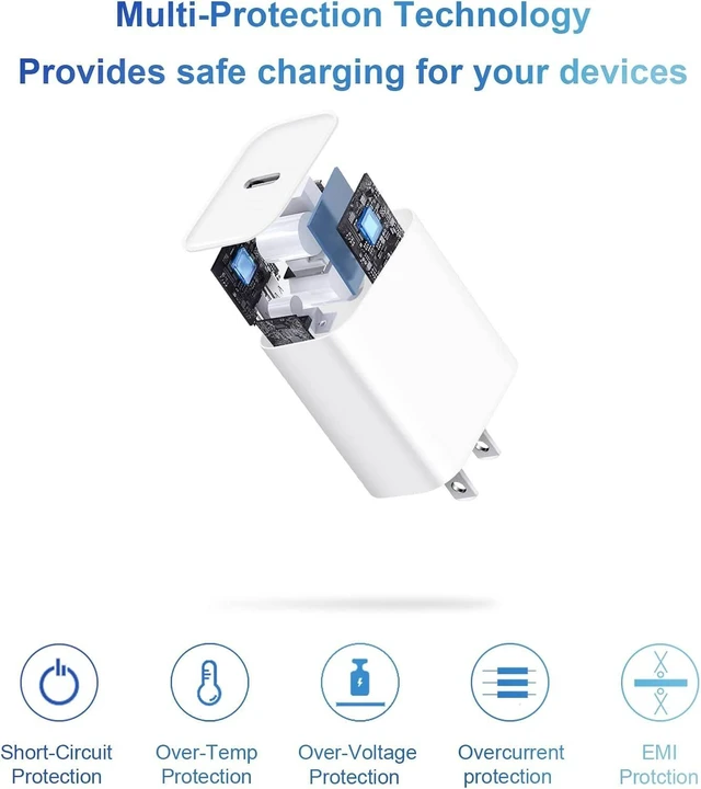 Alt view image 7 of 7 - CORE TECH 20W USB-C Fast Charger with 6 ft USB-C to Lightning Cable, PD 3.0 Wall Adapter for iPhone 14/13/12/11/X/XS/XR and Lightning iPads, White