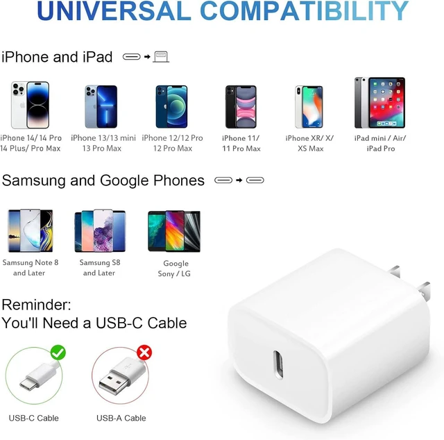 Alt view image 5 of 7 - CORE TECH 20W USB-C Fast Charger with 6 ft USB-C to Lightning Cable, PD 3.0 Wall Adapter for iPhone 14/13/12/11/X/XS/XR and Lightning iPads, White