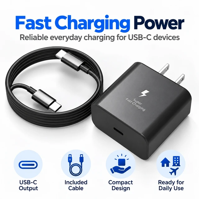 Alt view image 3 of 7 - Core Tech 45W USB-C Fast Wall Charger with 6ft USB-C to USB-C Cable, Power Delivery Adapter for Samsung Galaxy S26/S25/S24/S23 and Galaxy Tab, Black