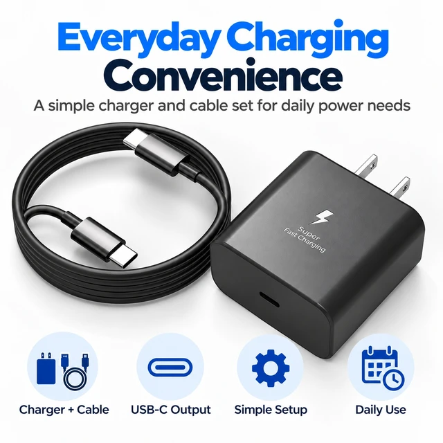 Alt view image 7 of 7 - Core Tech 45W USB-C Fast Wall Charger with 6ft USB-C to USB-C Cable, Power Delivery Adapter for Samsung Galaxy S26/S25/S24/S23 and Galaxy Tab, Black